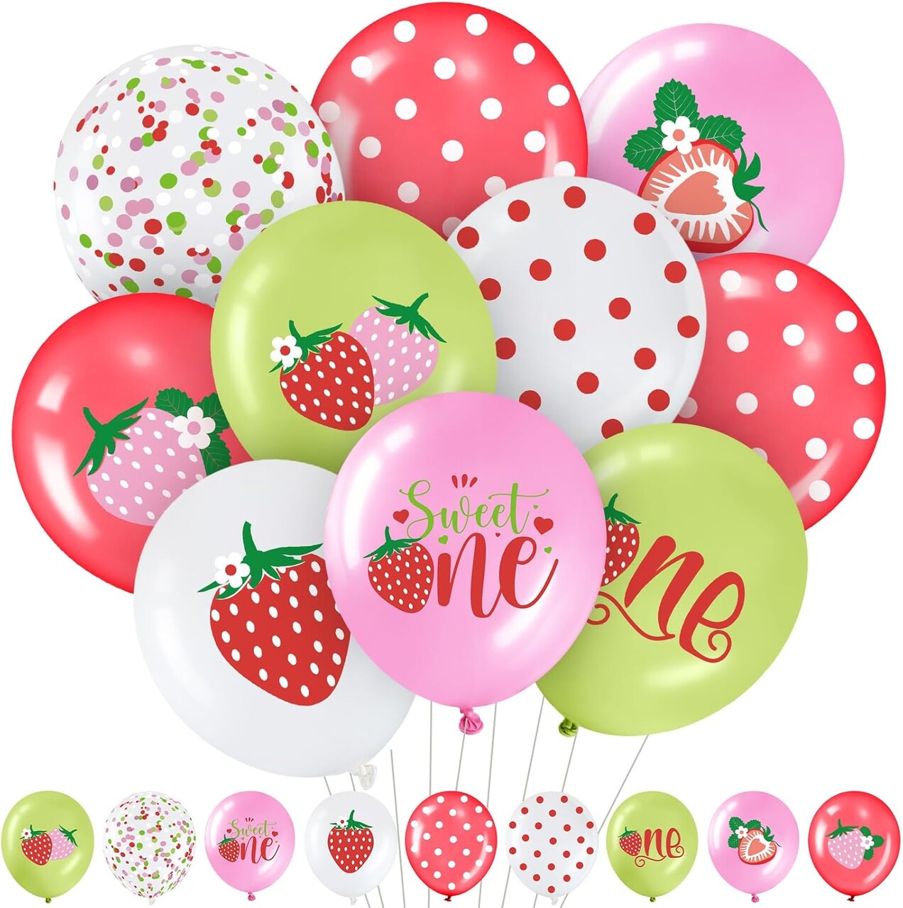 36 Pcs Strawberry Theme Balloons Strawberry Polka Dot Sweet One Balloons (Red, Polka Dotted, Strawberry-themed)